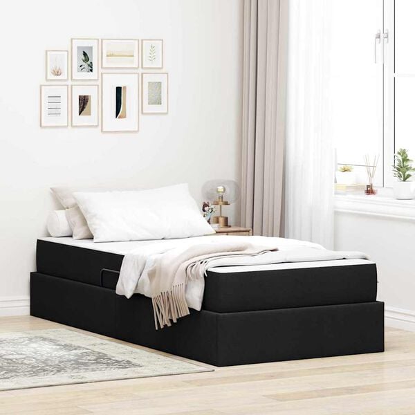 vidaXL Lit avec rangement et matelas Noir 90 x 200 cm Polyester