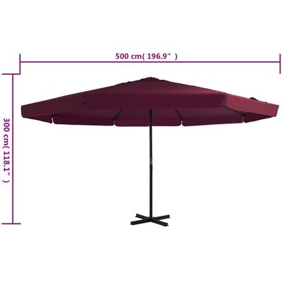 vidaXL Parasol d'extérieur avec mât en aluminium 500 cm rouge bordeaux