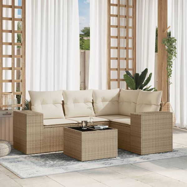 vidaXL Salon de jardin avec coussins 5 pcs beige r&eacute;sine tress&eacute;e