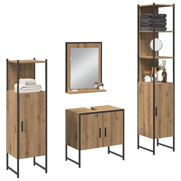vidaXL Ensemble de mobilier de salle de bain avec &eacute;tag&egrave;re 4 pcs Marron