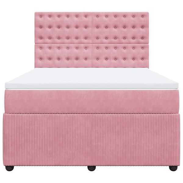 vidaXL Sommier &agrave; lattes de lit avec matelas Rose 140x200 cm Velours