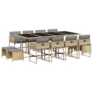 vidaXL Ensemble &agrave; manger de jardin coussins 13 pcs m&eacute;lange beige rotin