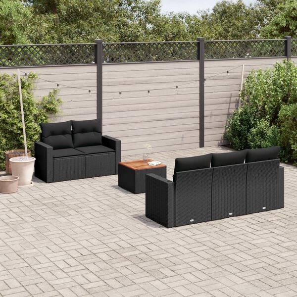 vidaXL Salon de jardin 6 pcs avec coussins noir r&eacute;sine tress&eacute;e