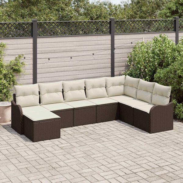 vidaXL Ensemble de canap&eacute; de jardin 8 pcs Marron et blanc Poly rotin