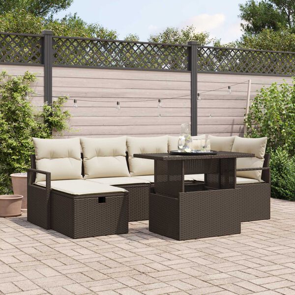 vidaXL Ensemble de canap&eacute; de jardin 7 pcs Marron Poly rotin