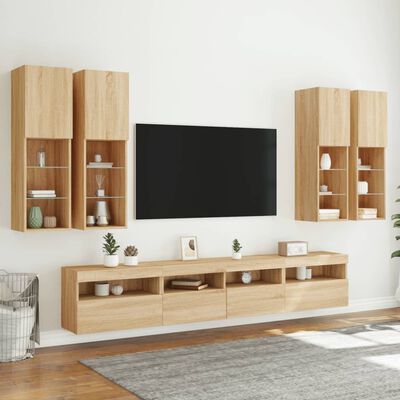 vidaXL Ensemble de meubles TV muraux 7pcs et lumières LED chêne sonoma