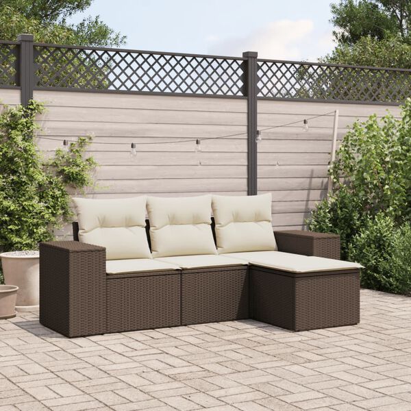 vidaXL Salon de jardin 4 pcs avec coussins marron r&eacute;sine tress&eacute;e
