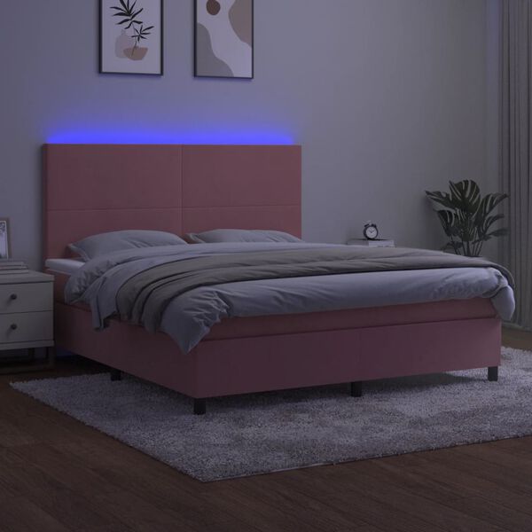vidaXL Sommier &agrave; lattes de lit et matelas LED Rose 160x200 cm Velours