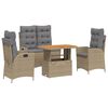 vidaXL Ensemble &agrave; manger de jardin coussins 4 pcs beige r&eacute;sine tress&eacute;e