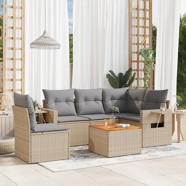 vidaXL Salon de jardin avec coussins 6 pcs beige r&eacute;sine tress&eacute;e