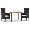 vidaXL Ensemble &agrave; manger de jardin avec coussins 3 pcs Noir