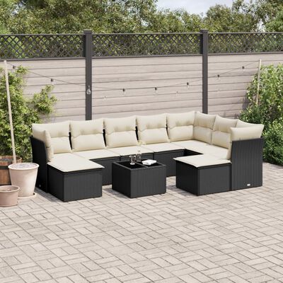 vidaXL Salon de jardin 10 pcs avec coussins noir résine tressée