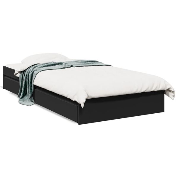 vidaXL Cadre de lit avec tiroirs sans matelas noir 90x190 cm