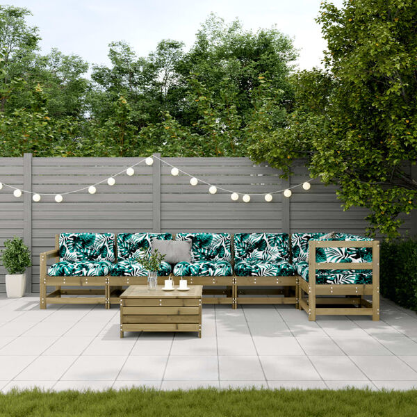 vidaXL Salon de jardin 7 pcs avec coussins bois de pin impr&eacute;gn&eacute;