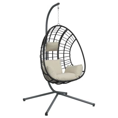 vidaXL Chaise suspendue en forme d'œuf et support beige rotin et acier