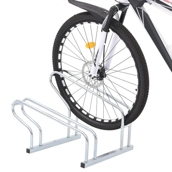 vidaXL Support de v&eacute;lo au sol autoportant pour 2 v&eacute;los acier galvanis&eacute;