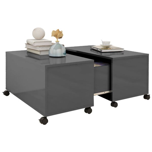 vidaXL Table basse gris brillant 75x75x38 cm bois d'ing&eacute;nierie