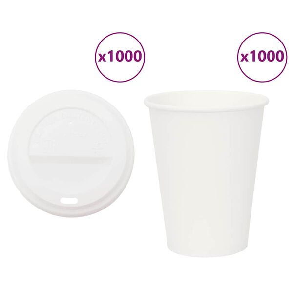 vidaXL Tasses à café en papier avec couvercles 1000 pcs 12oz 300ml