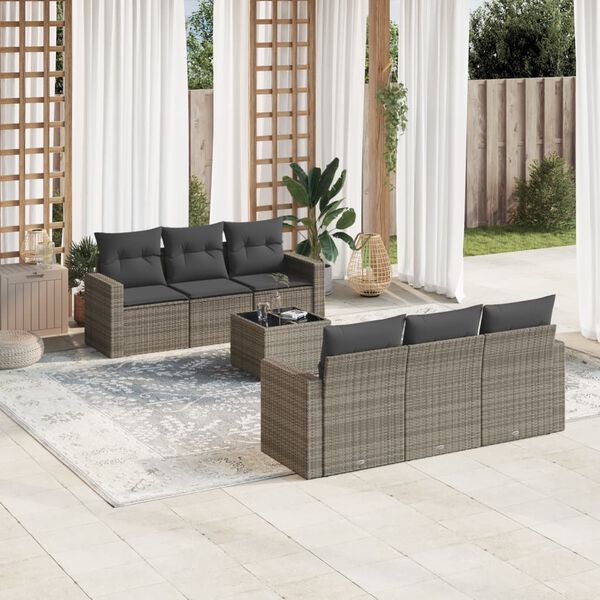vidaXL Salon de jardin avec coussins 7 pcs gris r&eacute;sine tress&eacute;e