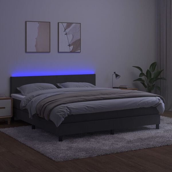 vidaXL Sommier &agrave; lattes de lit avec matelas LED Gris fonc&eacute; 180x200 cm