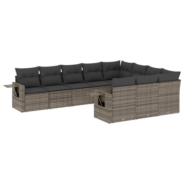 vidaXL Salon de jardin avec coussins 10 pcs gris r&eacute;sine tress&eacute;e
