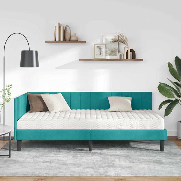 vidaXL Cadre de lit d'angle avec matelas 2 pcs Turquoise Velours