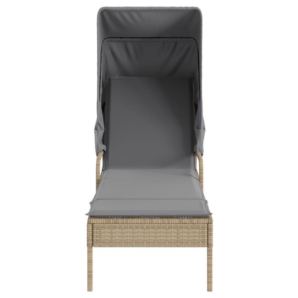 vidaXL Chaise longue avec auvent beige résine tressée
