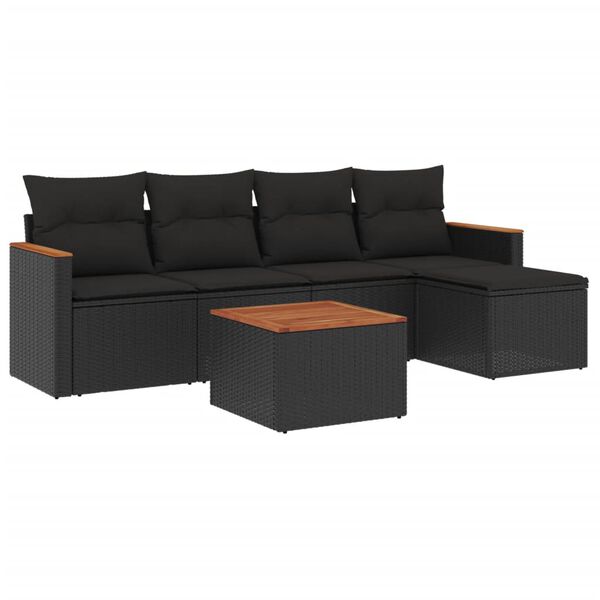 vidaXL Salon de jardin 6 pcs avec coussins noir r&eacute;sine tress&eacute;e