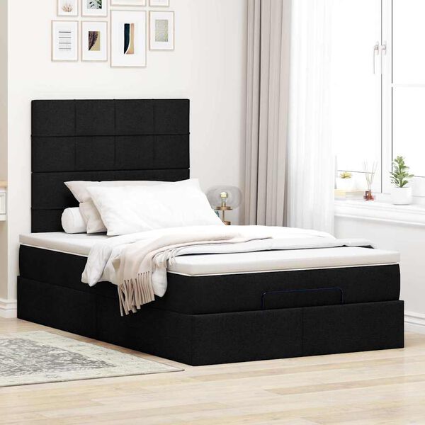 vidaXL Cadre de lit ottoman avec matelas noir 120x200cm tissu
