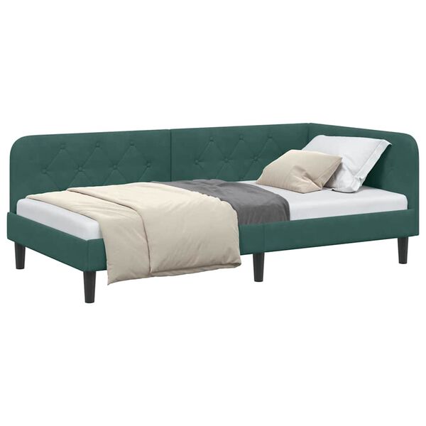 vidaXL Cadre de lit d'angle Vert fonc&eacute; 90 x 190 cm Velours