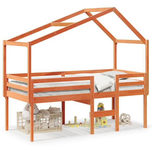 vidaXL Lit haut sans matelas cire marron 90x200 cm bois de pin massif