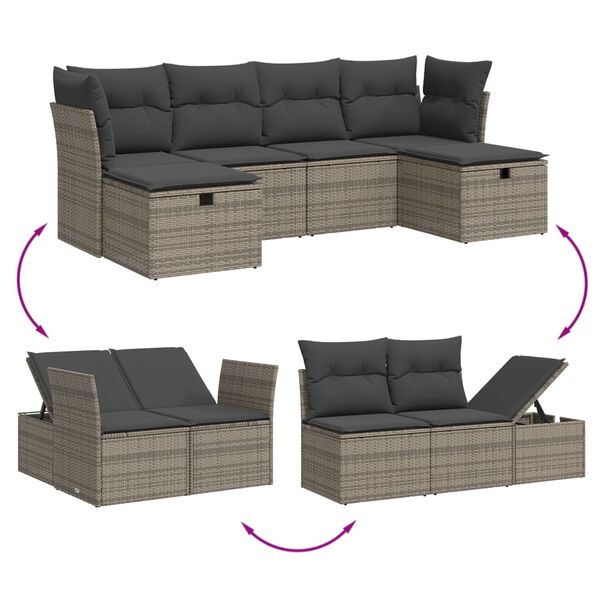 vidaXL Salon de jardin 6 pcs avec coussins gris r&eacute;sine tress&eacute;e