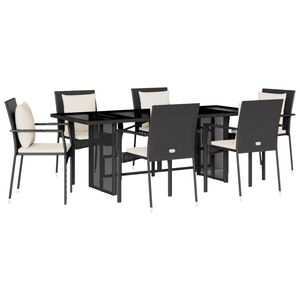 vidaXL Ensemble &agrave; manger de jardin coussins 7pcs Noir R&eacute;sine tress&eacute;e