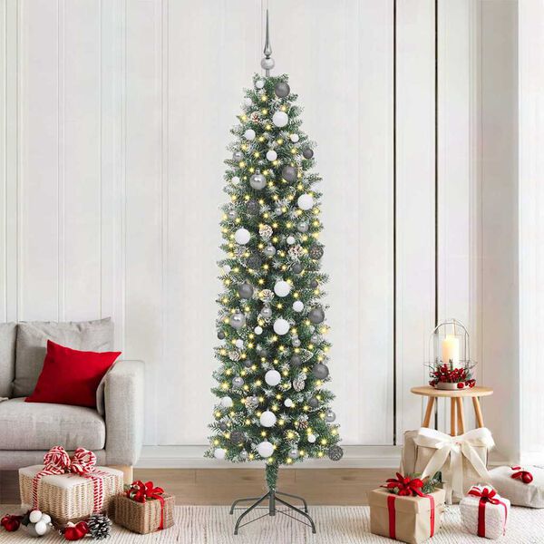 vidaXL Arbre de No&euml;l artificiel slim avec 300 LED Vert et blanc 210 cm