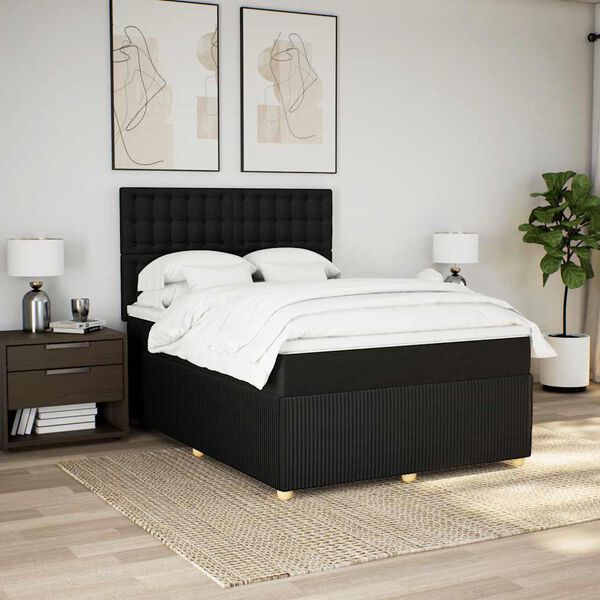 vidaXL Sommier &agrave; lattes de lit avec matelas Noir 160x200 cm Tissu