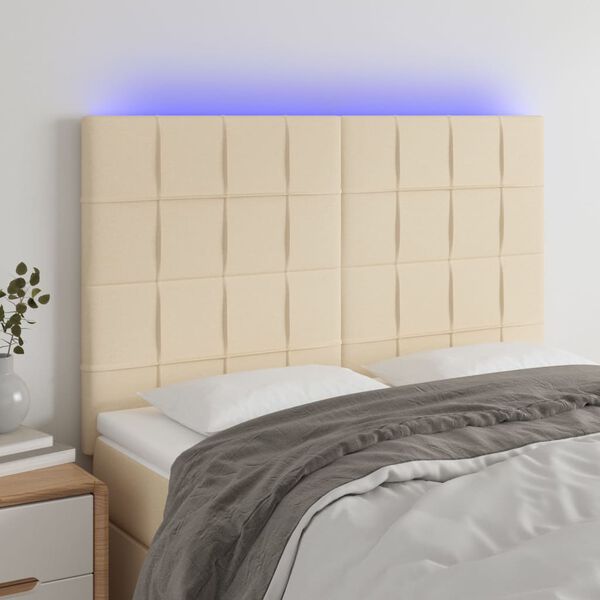 vidaXL T&ecirc;te de lit &agrave; LED Cr&egrave;me 144x5x118/128 cm Tissu