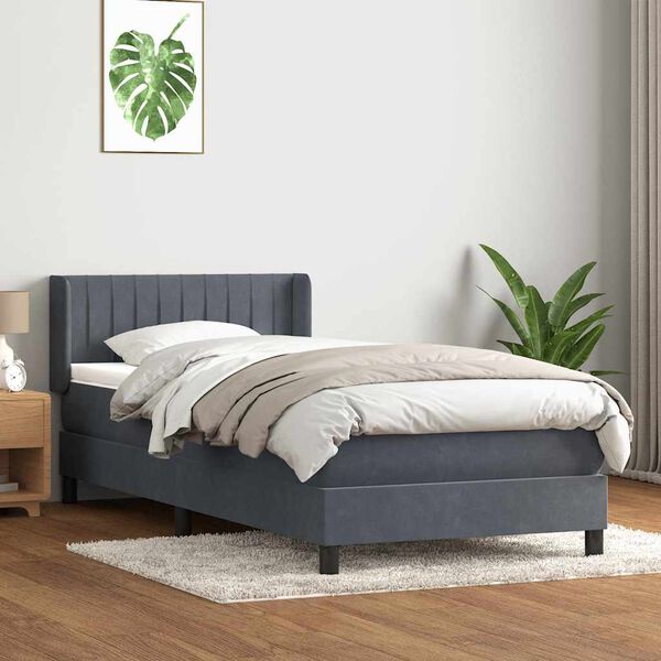 vidaXL Sommier &agrave; lattes de lit et matelas gris fonc&eacute; 80x220 cm velours
