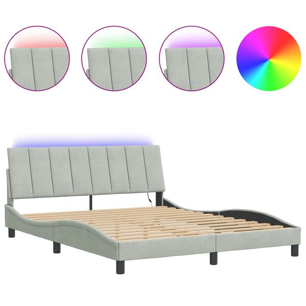 vidaXL Cadre de lit avec LED sans matelas Hanko gris clair 160x200cm velours