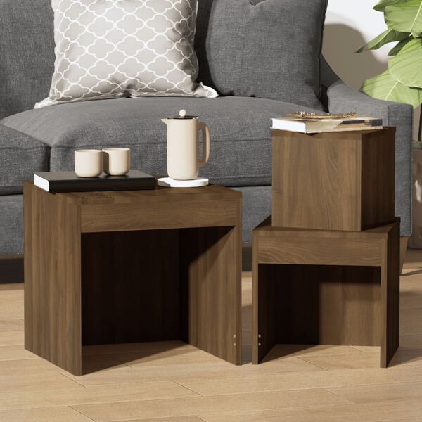 vidaXL Tables gigognes 3 pcs Ch&ecirc;ne marron Bois d'ing&eacute;nierie