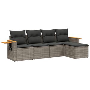 vidaXL Salon de jardin 5 pcs avec coussins gris r&eacute;sine tress&eacute;e