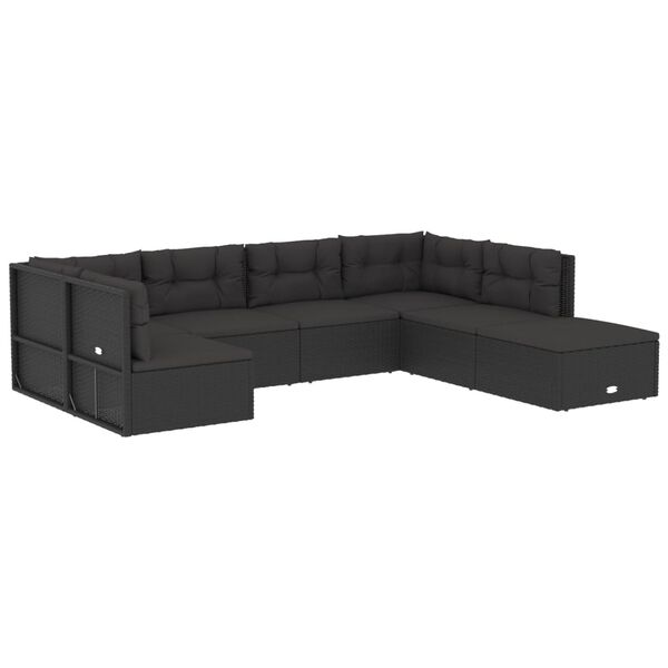 vidaXL Salon de jardin 7 pcs avec coussins Noir R&eacute;sine tress&eacute;e