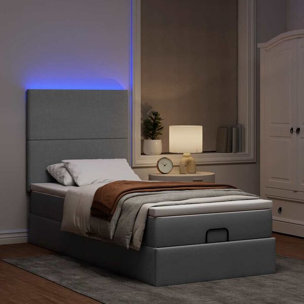 vidaXL Lit ottoman avec matelas et LED Gris clair 80x200cm tissu