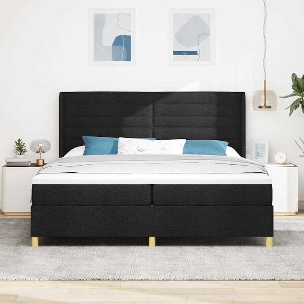 vidaXL Lit &agrave; ressorts avec matelas Noir 200 x 200 cm tissu