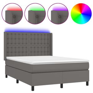 vidaXL Sommier &agrave; lattes de lit matelas LED Gris 140x190cm Similicuir