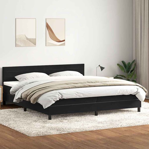 vidaXL Sommier &agrave; lattes de lit avec matelas et LED noir 180x220 cm velours