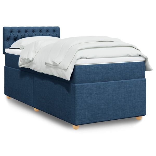 vidaXL Sommier &agrave; lattes de lit avec matelas Bleu 90x190 cm Tissu