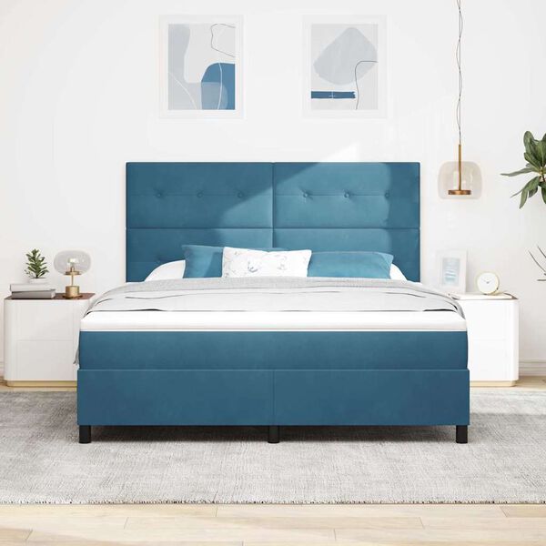 vidaXL Lit &agrave; ressorts avec matelas Bleu fonc&eacute; 180 x 200 cm tissu