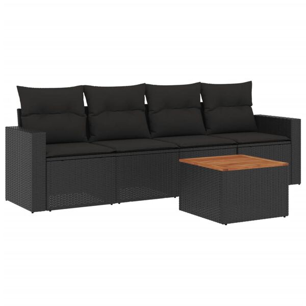 vidaXL Salon de jardin 5 pcs avec coussins noir r&eacute;sine tress&eacute;e