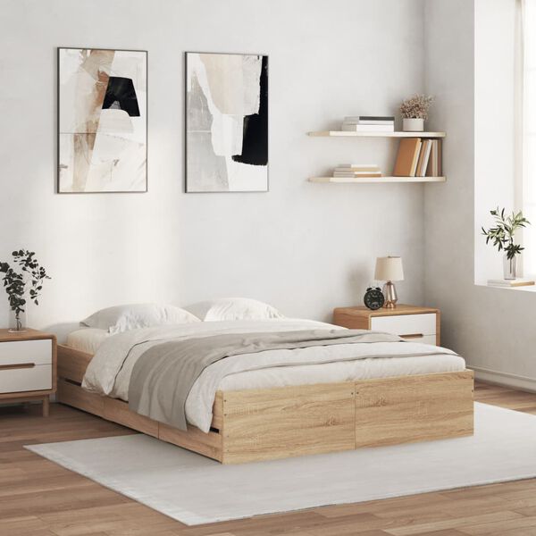 vidaXL Cadre de lit avec tiroirs sans matelas ch&ecirc;ne sonoma 120x190 cm
