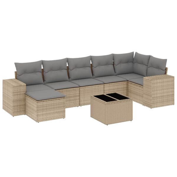 vidaXL Salon de jardin avec coussins 8 pcs beige r&eacute;sine tress&eacute;e
